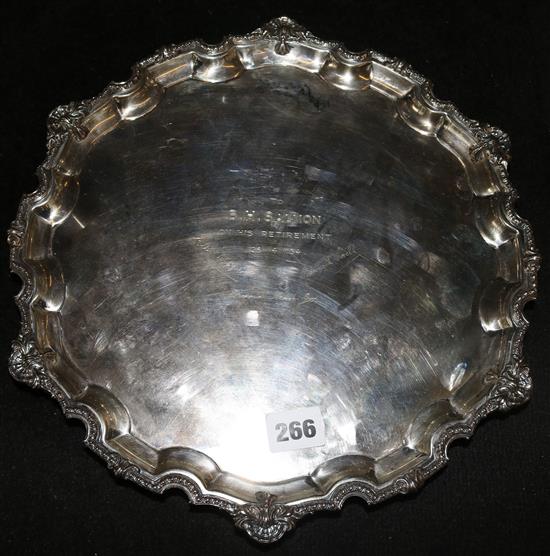 Retirement silver salver S H Sachun